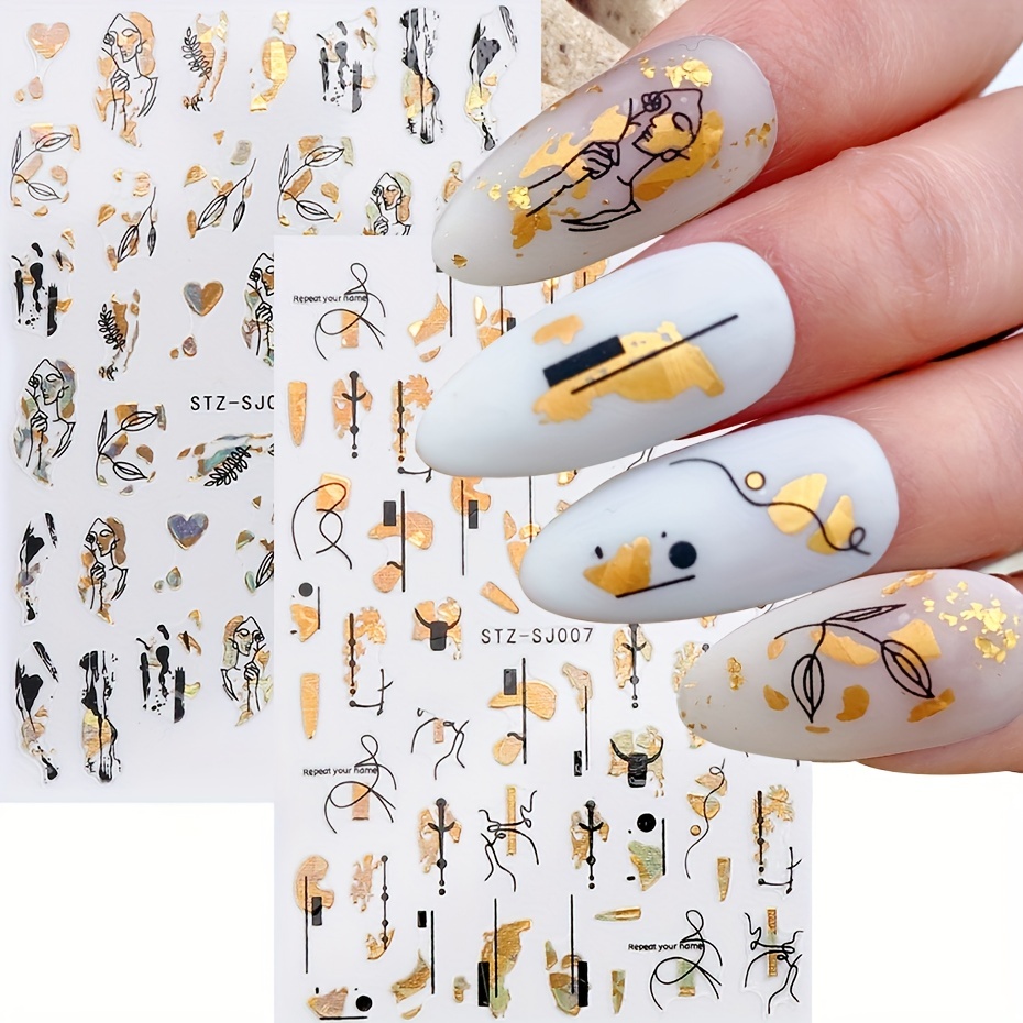Nail Art Rose Gold - 1개입 추상 기하학 네일 스티커 3D