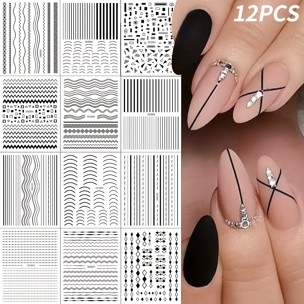 Nail Art Rose Gold - 12개의 자체 접착식 광택 있는 흑백