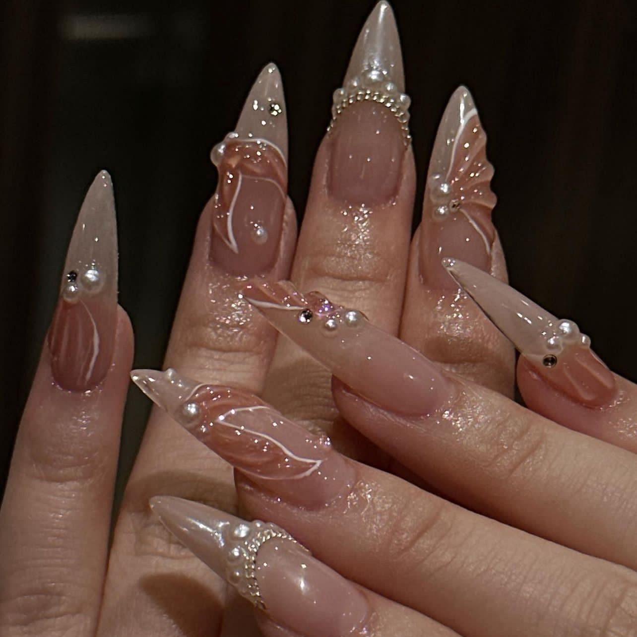 Nail Art French Nails - 24개 패션 라인스톤 프레스온 네일 팁