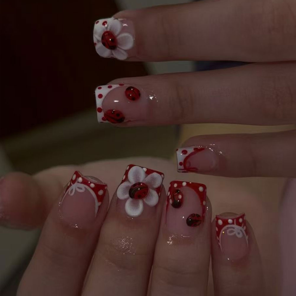 Nail Art French Nails - 세트당 24개. 직사각형 3D 젤 플라워
