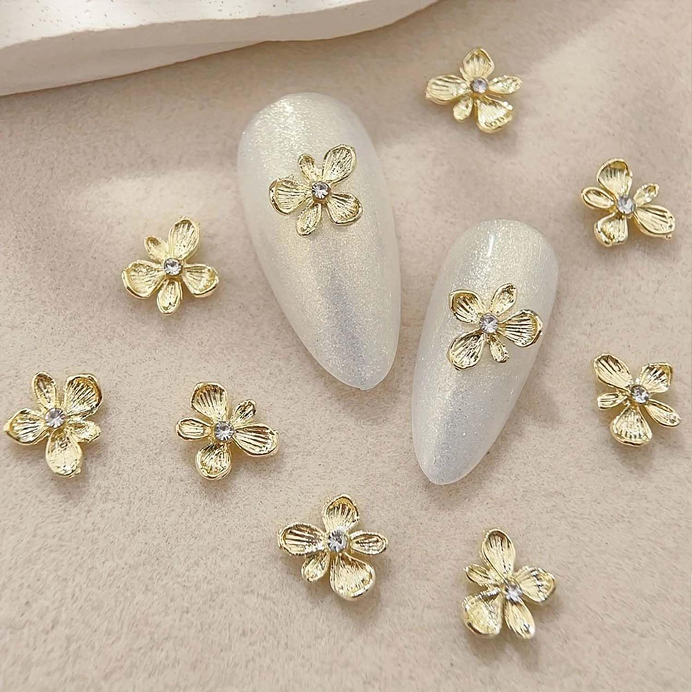 Nail Art Lilac - 10pcs 골드 라인 석 꽃 3D