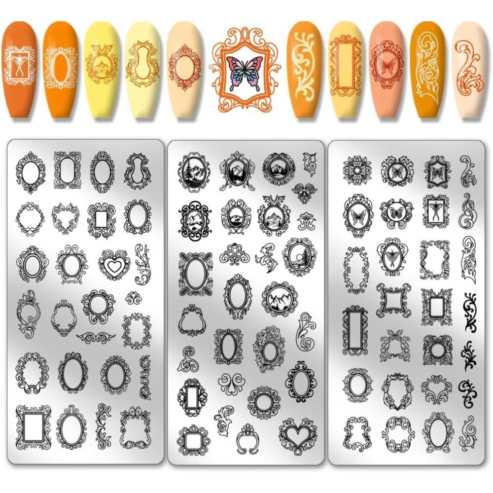 Nail Art Motif - 3개 빈티지 사진 프레임 네일 스탬핑