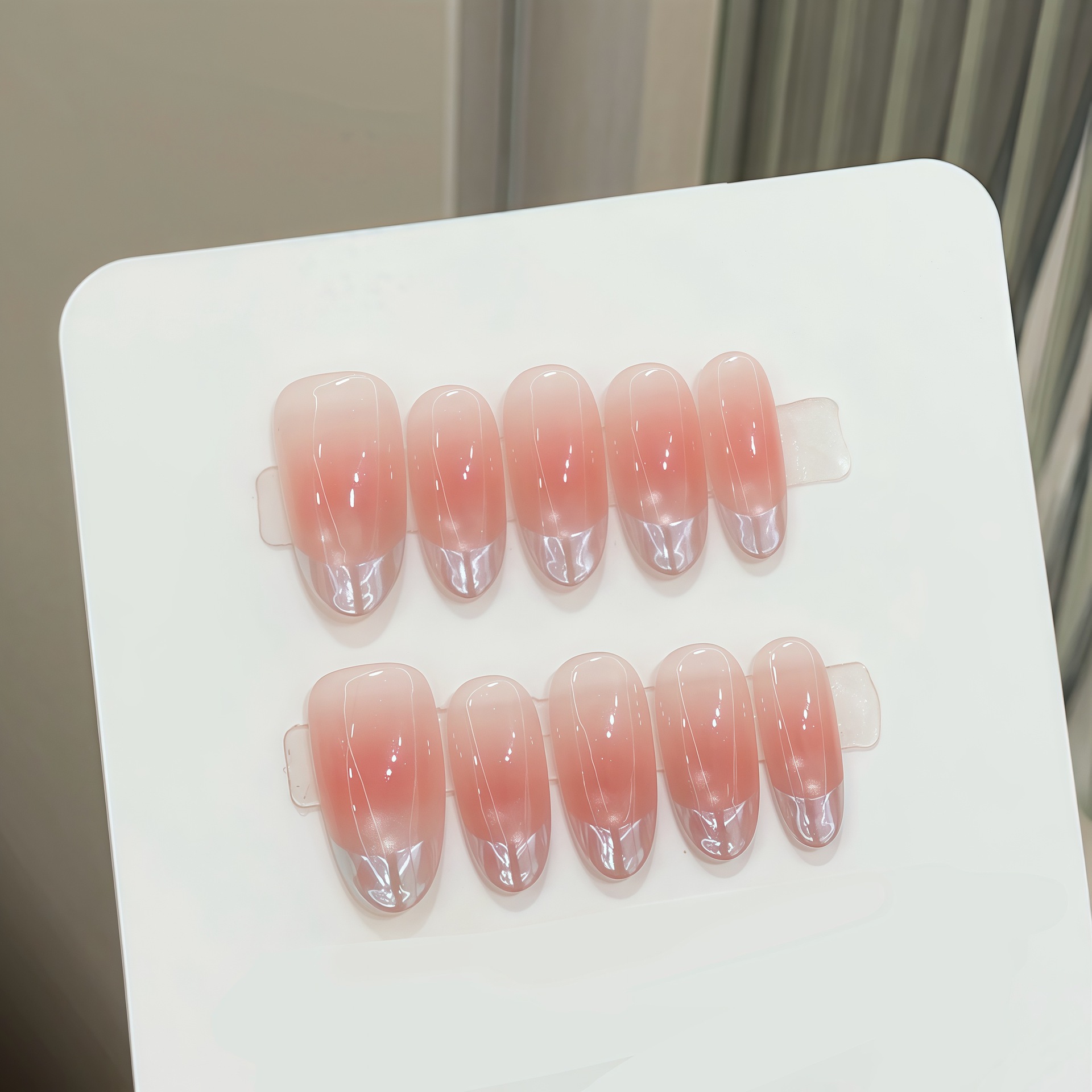 Nail Art French Nails - 10개입 순수 수제 타원형 네일 아트,