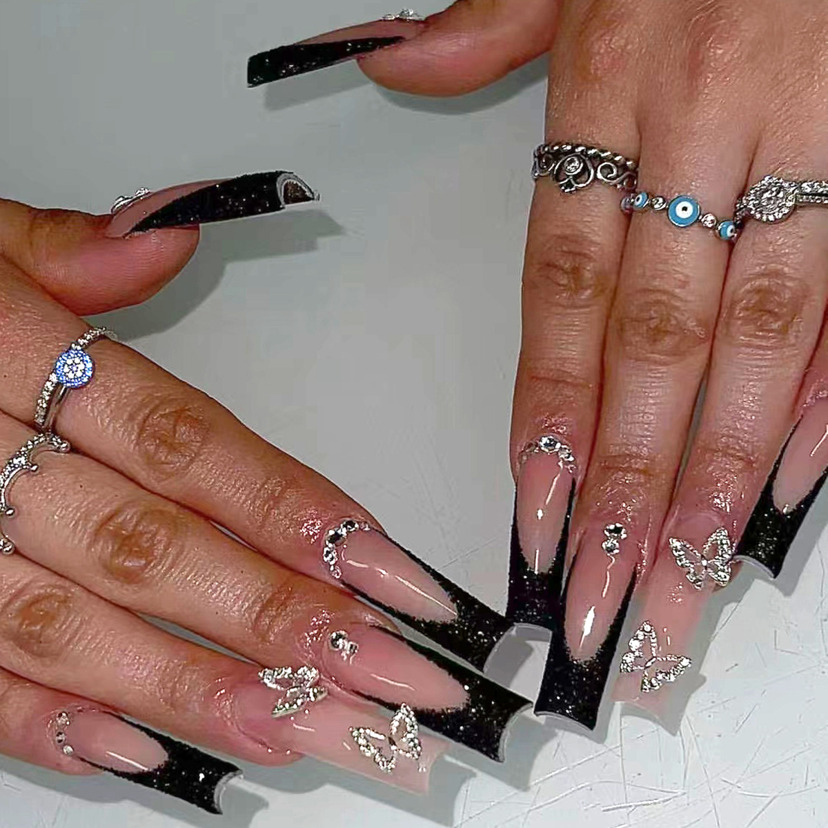 Nail Art French Nails - 24개 블랙 프렌치 가짜 손톱 세트