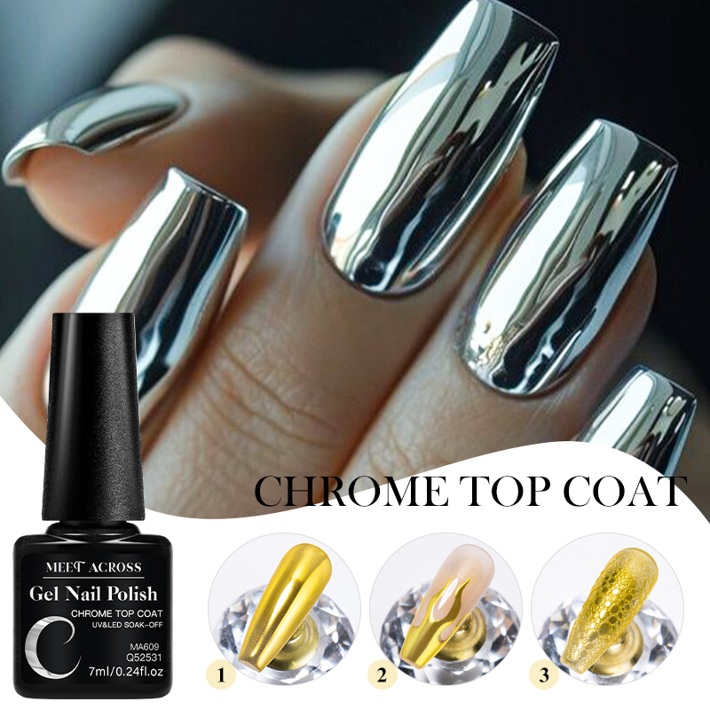 Dip Powder Nail - 7ML 크롬 탑 코트, 미러 메탈