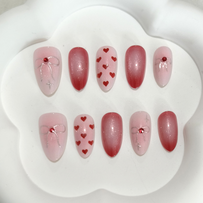Nail Art French Nails - 10개입 달콤하고 귀여운 하트 모양 프린트