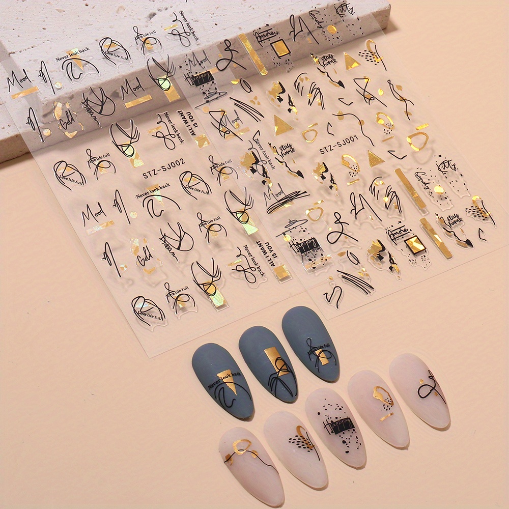 1개입 추상 기하학 네일 스티커 3D 레이저 골드 블랙 - Nail Art Rose Gold 리뷰 및 가격