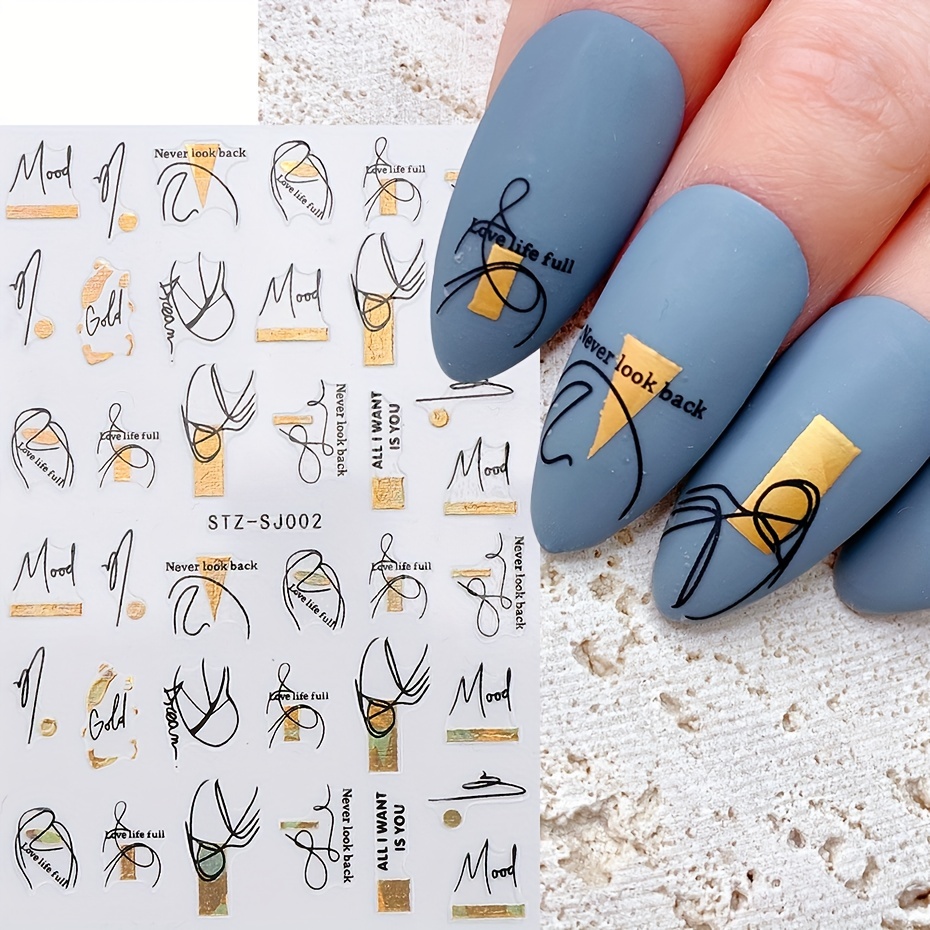 1개입 추상 기하학 네일 스티커 3D 레이저 골드 블랙 - Nail Art Rose Gold 리뷰 및 가격