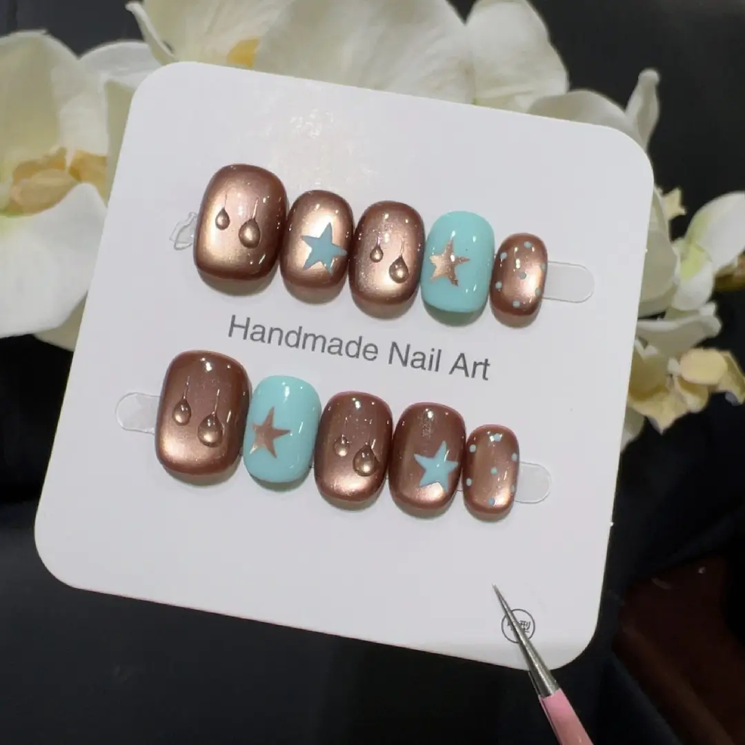 10개 고급 소형 갈색 물방울 모양 수제 프렌치 팁 네 - Nail Art French Nails 리뷰 및 가격