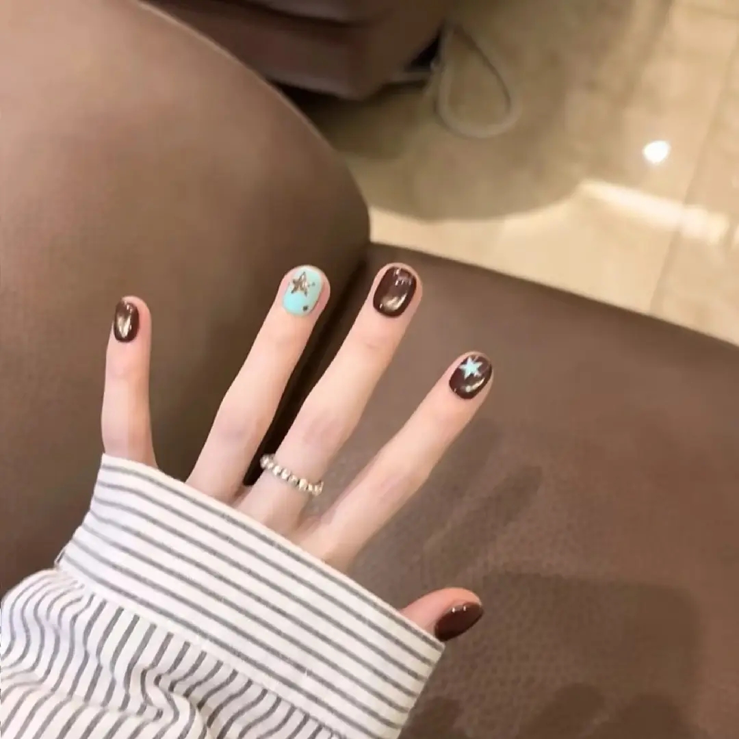 10개 고급 소형 갈색 물방울 모양 수제 프렌치 팁 네 - Nail Art French Nails 리뷰 및 가격