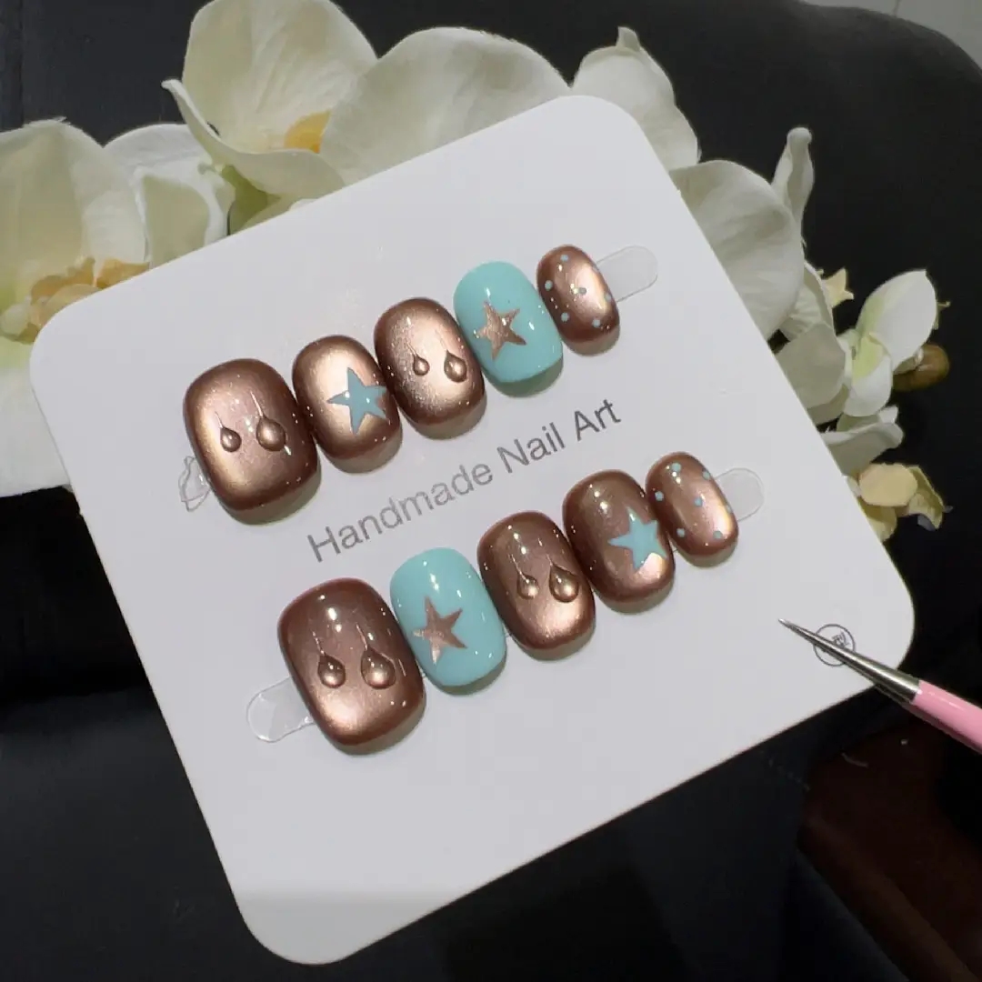 10개 고급 소형 갈색 물방울 모양 수제 프렌치 팁 네 - Nail Art French Nails 리뷰 및 가격