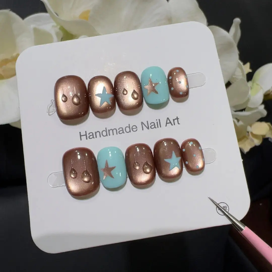 10개 고급 소형 갈색 물방울 모양 수제 프렌치 팁 네 - Nail Art French Nails 리뷰 및 가격