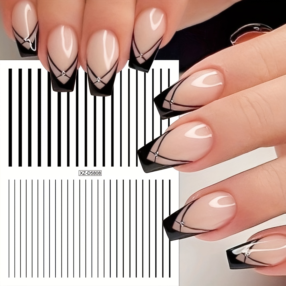 12개의 자체 접착식 광택 있는 흑백 스티커 - 3D  - Nail Art Rose Gold 리뷰 및 가격