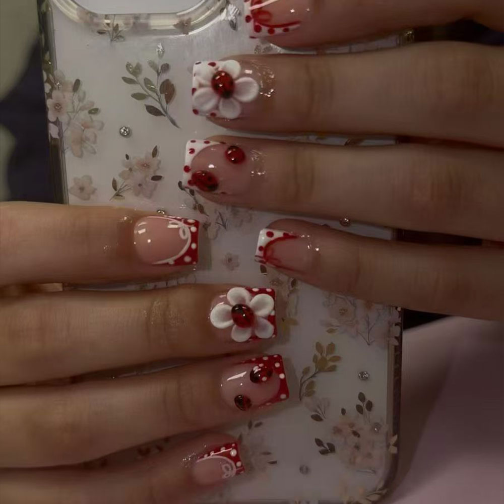 세트당 24개. 직사각형 3D 젤 플라워 물방울 무늬  - Nail Art French Nails 리뷰 및 가격