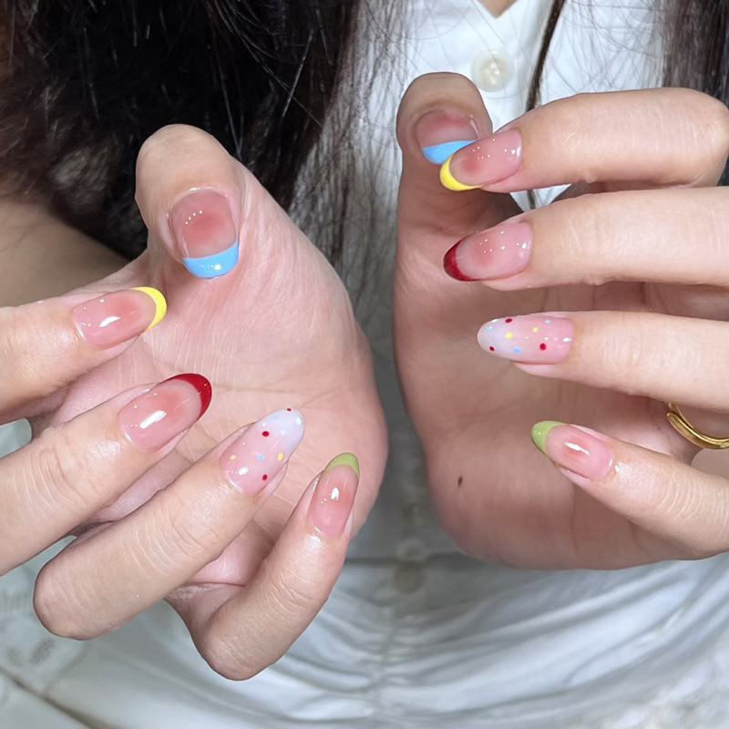 24개 아몬드 모양 인조 손톱 세트, 물방울 무늬 풀커 - Nail Art French Nails 리뷰 및 가격