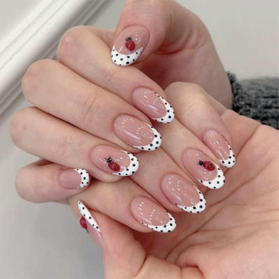 24개 아몬드 모양 인조 손톱 세트, 물방울 무늬 풀커 - Nail Art French Nails 리뷰 및 가격