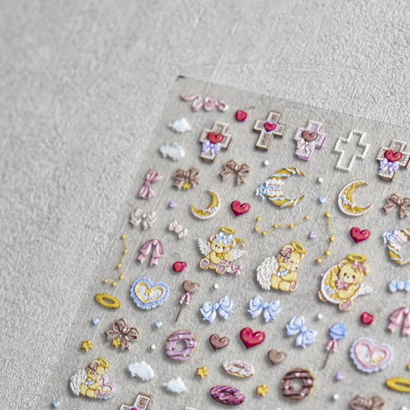 귀여운 천사 곰 만화 3D 입체 스티커 미니어처 DIY - Nail Art Motif 리뷰 및 가격