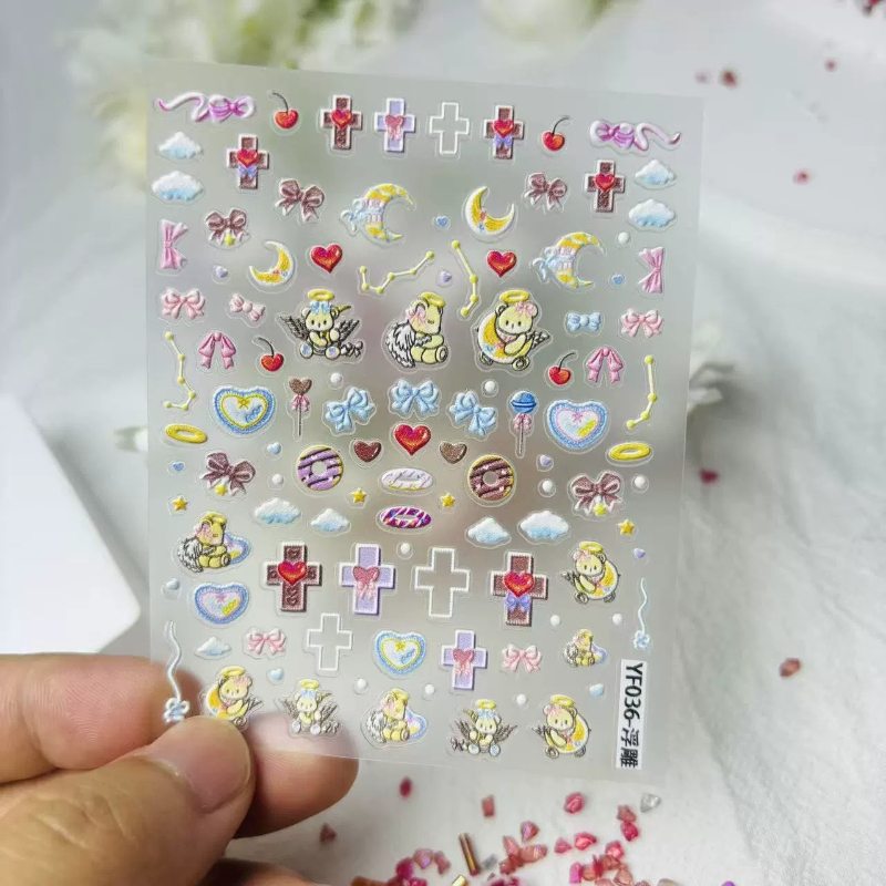 귀여운 천사 곰 만화 3D 입체 스티커 미니어처 DIY - Nail Art Motif 리뷰 및 가격