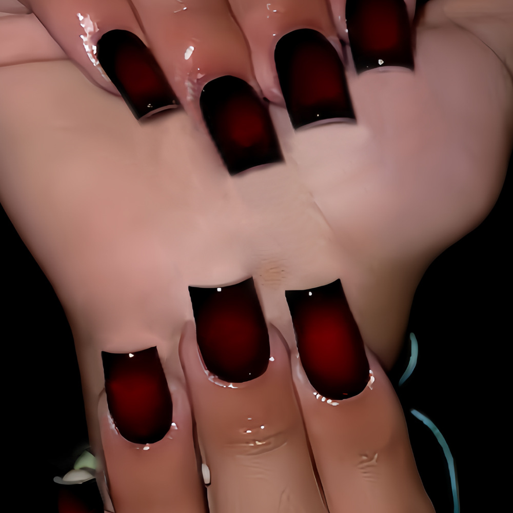 여성용 짧은 사각형 가짜 손톱 그라데이션 블랙 레드 로 - Nail Art French Nails 리뷰 및 가격