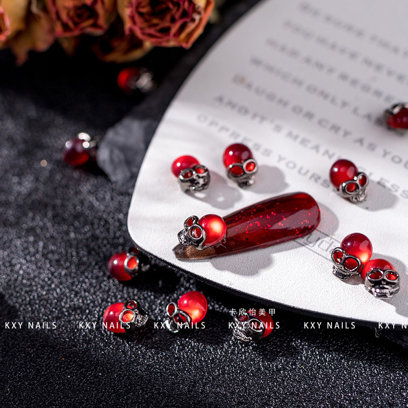 레드 스컬 네일 참 액세서리, 럭셔리 합금 3D 네일  - Nail Art Lotso 리뷰 및 가격