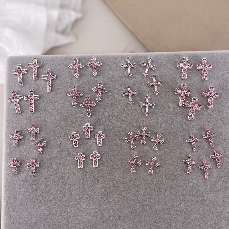 10PCS 펑크 스파클 핑크 다이아몬드 상감 크로스 실 - Nail Art Lotso 리뷰 및 가격