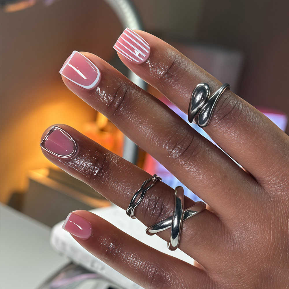 24개 핑크 탈부착 네일 패치 프렌치 화이트 실버 스트 - Nail Art French Nails 리뷰 및 가격