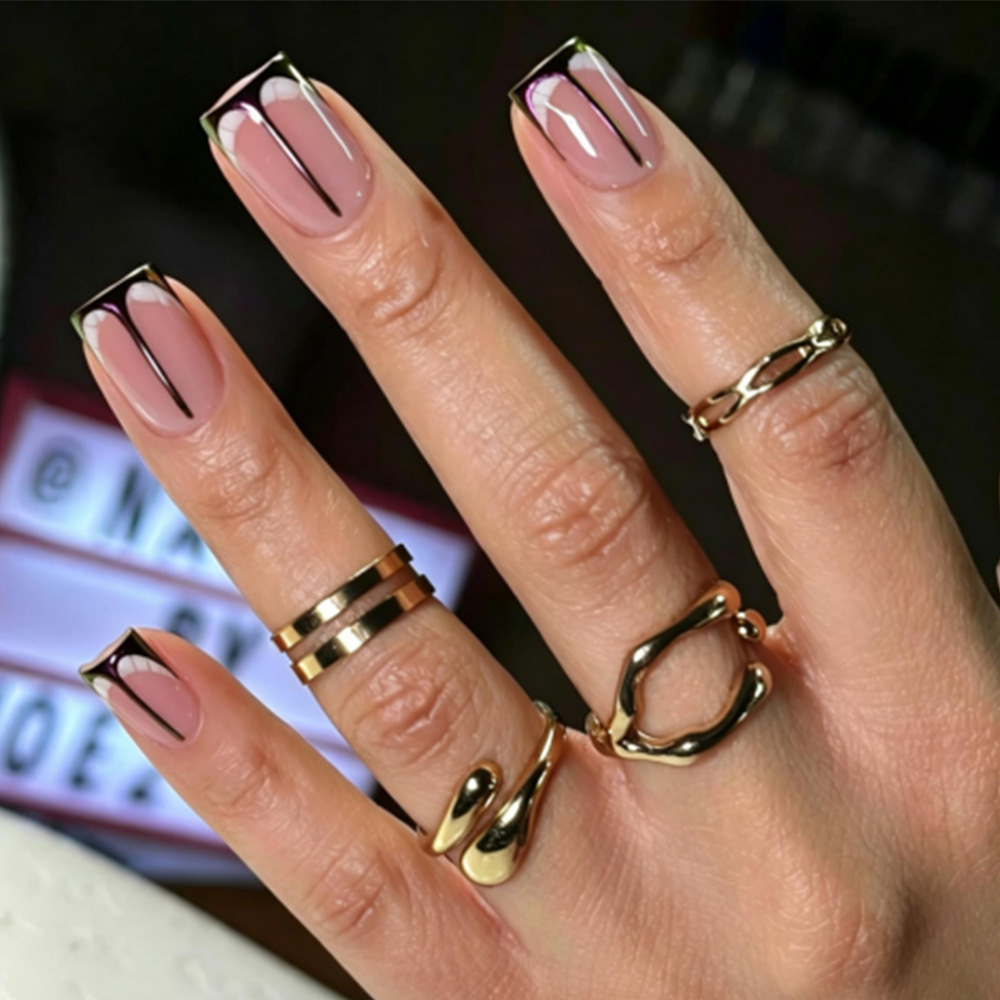 24개 핑크 탈부착 네일 패치 프렌치 화이트 실버 스트 - Nail Art French Nails 리뷰 및 가격