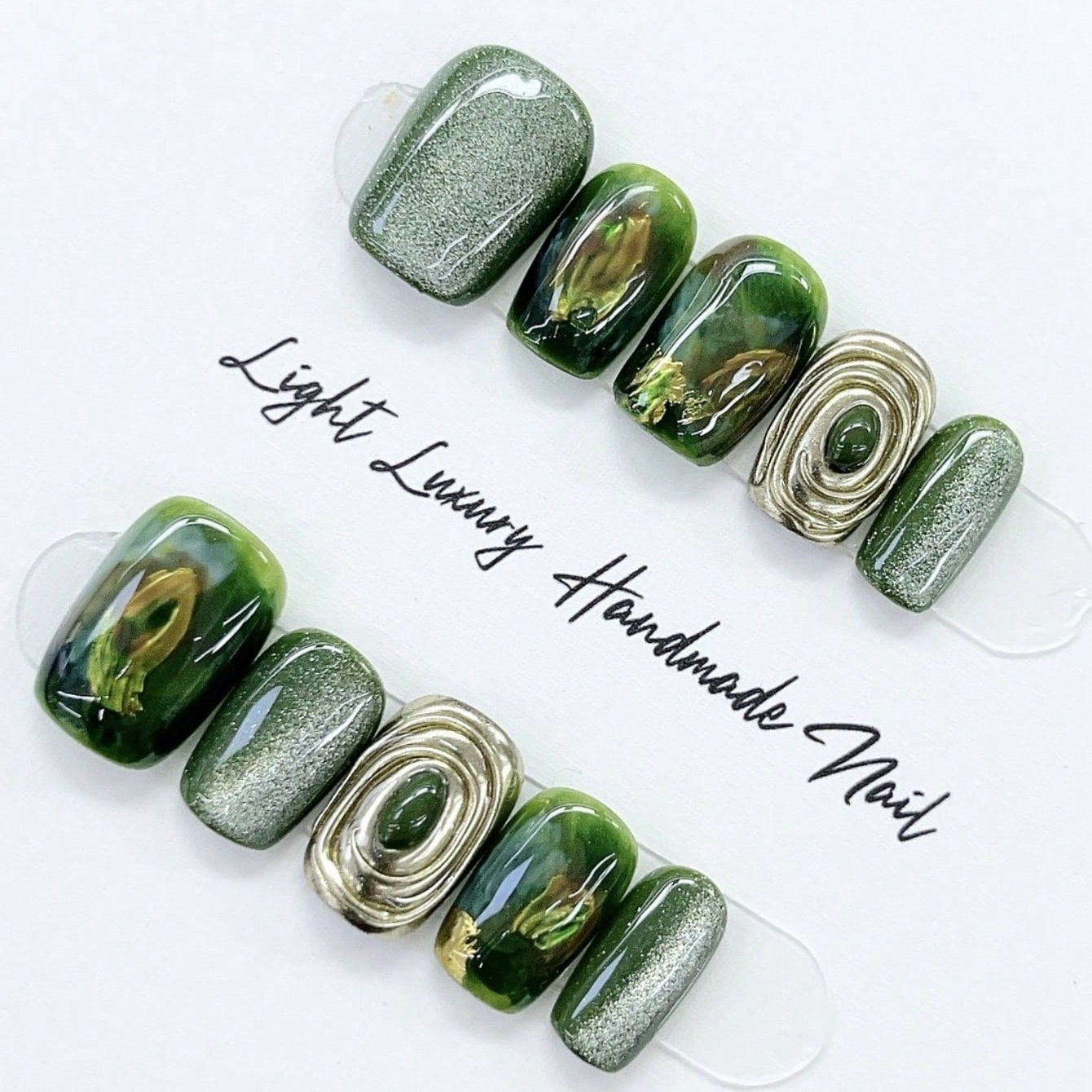 10개입 순수 핸드프레스 짧은 사각형 네일아트, 아름다 - Nail Art Emerald 리뷰 및 가격