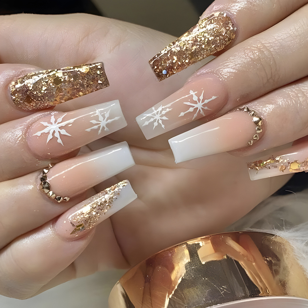 24개 꽃무늬 프레스온 네일 아트 라인 프렌치 팁 롱  - Nail Art French Nails 리뷰 및 가격