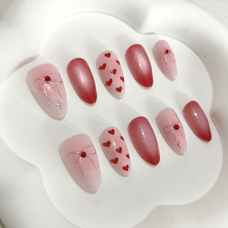 10개입 달콤하고 귀여운 하트 모양 프린트 짧은 아몬드 - Nail Art French Nails 리뷰 및 가격